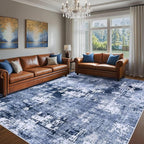 Area Rug Living Room Rugs - 10x14 Washable Large Soft Indoor Neutral Modern Abstract Low Pile Rug Carpet for Bedroom Dining Room Farmhouse Home Office - Navy Blue