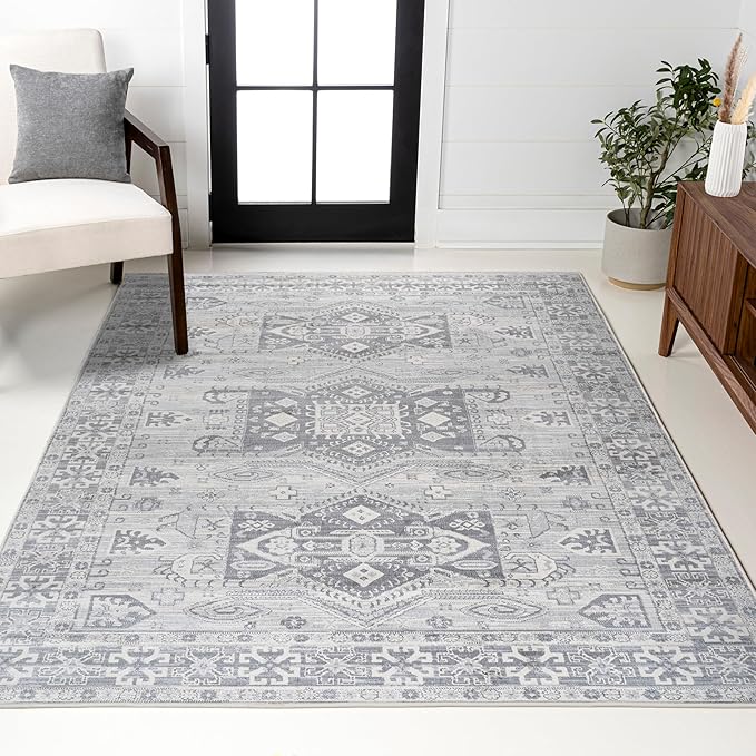 JONATHAN Y Modern Vintage Medallion Light Grey Indoor Area Rug, 8x10, Country, Floral, Easy-Cleaning for Living Room, Bedroom, Kitchen, Pet Friendly, Non-Shedding (MDP108B-8)