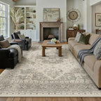 6x9 Washable Area Rug Beige Grey Vintage Distressed Large Rug for Living Room Oriental Soft Thin Indoor Retro Gray Carpet Non Slip Low Pile Floor Cover for Bedroom Dining Room Office Nursery