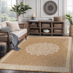 CAMILSON Outdoor Rug 6x9 Medallion Natural Modern Area Rugs for Indoor and Outdoor Patios Kitchen and Hallway Mats Washable Porch Deck Outside Carpet (Medallion Natural 6 x 9)