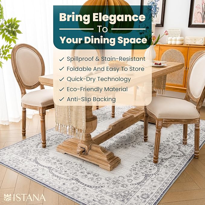 Istana 4x6 Rug - Grey & White Cream Area Rugs 4x6 - Kid & Pet Friendly Machine Washable Rugs - 4 x 6 Area Rug Non Slip & Non Shedding Area Rug - Foldable Rug for Room for Bedroom