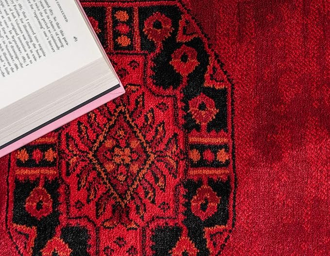 Unique Loom Tekke Collection Over-Dyed Saturated Traditional Torkaman Area Rug (5' 0 x 8' 0 Rectangular, Red/Black)