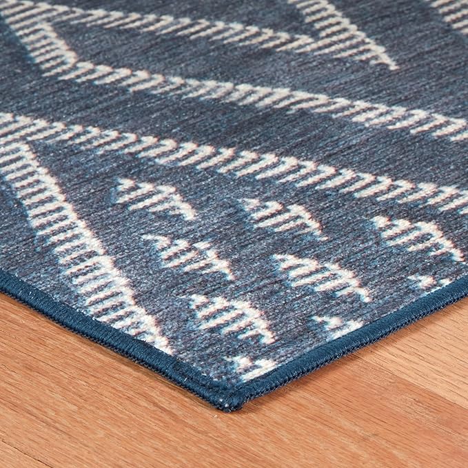 Dash & Albert Guthrie Navy Machine Washable Rug, 7.5 X 9.5 Feet, Blue Geometric Pattern