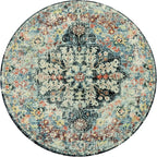 Lahome Bohemian Floral Medallion Round Rug - 4Ft Entryway Round Area Rug Soft Bathroom Circle Mat, Teal Turkish Non Slip Machine Washable Indoor Accent Carpet for Bedroom Kitchen Coffee Table