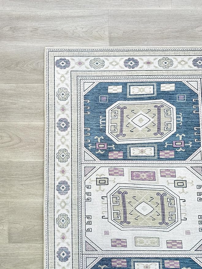Fame Living Faded Oushak Rug, Turkish Vintage Floral Pastel Large Oversized Area Rugs for Living Room Dining Bedroom Kitchen Bathroom Nursery (848CrNv, 2' x 3')