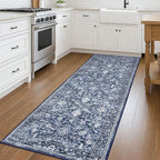 KILOCOCO Hallway Runner 2.6x8 Rug Runner Printed Vintage Floral Washable Kitchen Runners Non-Slip Rubber Backed Runners for Hallways Laundry Room Distressed Boho Rugs for Entryway Bedroom, Blue