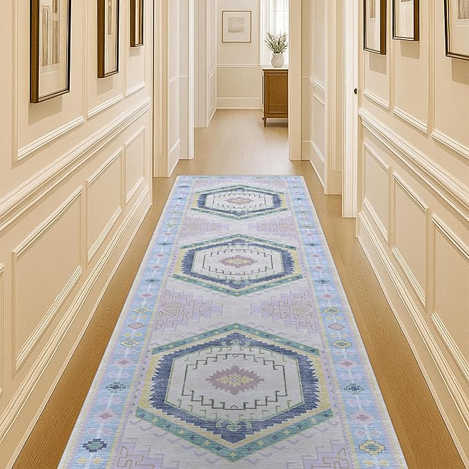 Fame Living Washable Area Rug. Modern Farmhouse. Vintage. Turkish. Bohemian. Distressed. Oriental. Traditional. Rugs for Living Room. Dining. Bedroom. Office. Entryway. Foyer. (856PBl, 2'5" x 6'5")