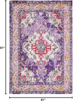 SAFAVIEH Monaco Collection Area Rug - 5'1" x 7'7", Violet & Fuchsia, Boho Chic Medallion Distressed Design, Non-Shedding & Easy Care, Ideal for High Traffic Areas in Living Room, Bedroom (MNC243P)