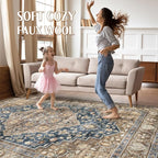9x12 Area Rug Living Room: Washable Boho Large Neutral Vintage Soft Rugs Stain Resistant Farmhouse Non-Slip Indoor Floor Carpet for Bedroom Nursery Kids Office Dining Room Playroom- Yellow Blue