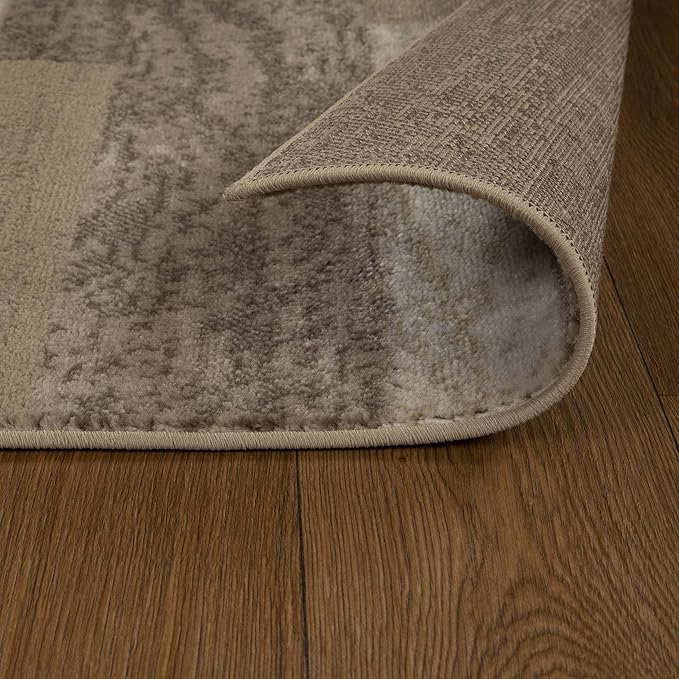 Superior Indoor Area Rug, Jute Backing, Plush Modern Rugs for Entryway, Kitchen Floors, Office Floor Cover, Color Block Rugs, Rockwood Collection, 2' x 3', Beige