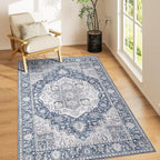 DUKINO 3x5 Rugs for Living Room, Soft Non-Slip Washable Area Rugs, Faux Wool Bedroom Rug with Non-Shedding, Indoor Low-Pile Boho Rugs for Dining Room, Home Office, Blue