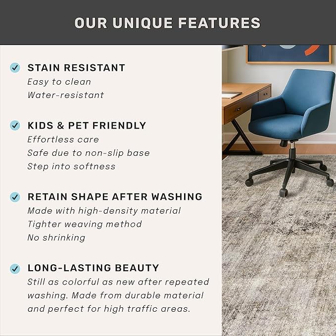 Farmhouse Taupe Brown 2x3 Indoor Entryway Rug - Washable Small Throw Rugs for Kitchen, Bathroom, Modern Medaliion Abstract Design, Non Slip Low Pile Soft Carpet