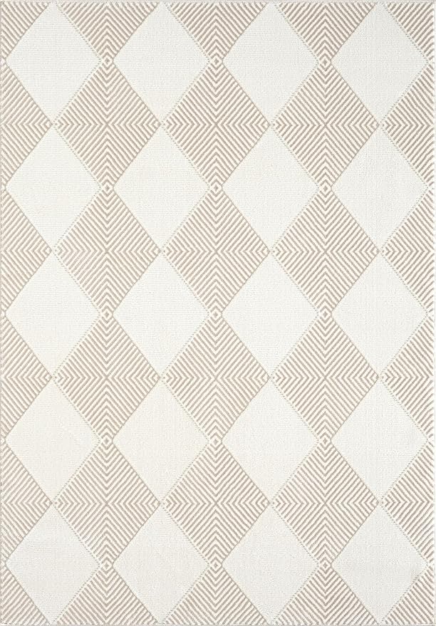 Abani Cream Area Rug for Living Room, Bedroom - Diamond Pattern - 4 x 6 - Durable & Easy to Clean