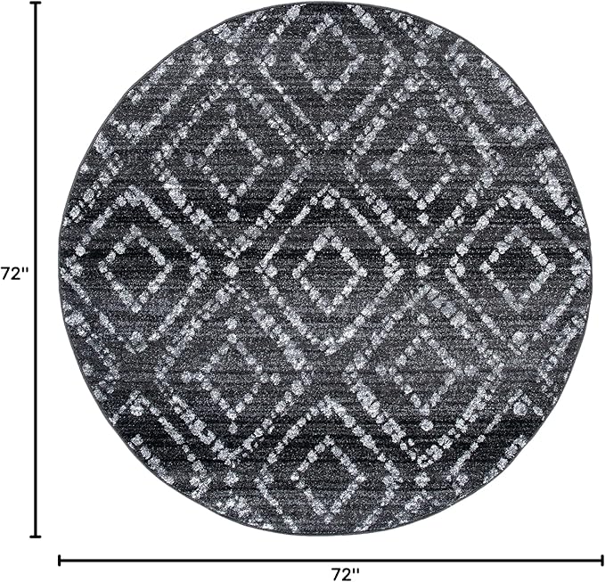 SAFAVIEH Adirondack Collection Area Rug - 6' Round, Black & Ivory, Modern Diamond Distressed Design, Non-Shedding & Easy Care, Ideal for High Traffic Areas in Living Room, Bedroom (ADR131A)