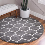 Rugs.com Lattice Frieze Collection Rug – 7' Round Dark Gray Medium Rug Perfect for Kitchens, Dining Rooms