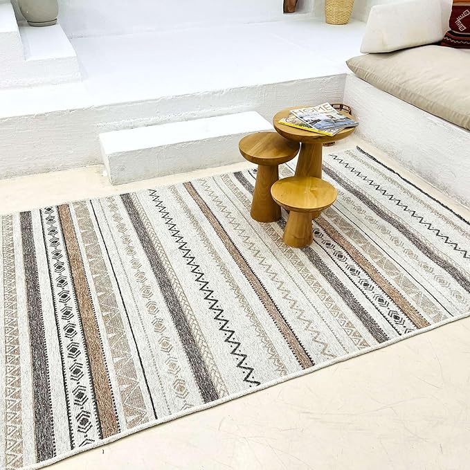 Alfa Rich 4x6 Beige Gray Washable Area Rugs for Living Room Bedroom Kitchen Cotton Decor Rug