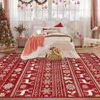 Christmas Rug 6x9 Washable Rugs, Boho Christmas Tree Snowflake Rug Non-Slip Soft Low Pile Non Shedding Indoor Holiday Decor Carpet for Living Room Bedroom Dining Room Home Office (Xmas Red, 6'x9')