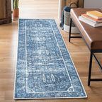 Bloom Rugs Washable Non-Slip 12 ft Runner - Blue Traditional Runner for Entryway, Hallway, Bathroom, and Kitchen - Exact Size: 2.5' x 12'