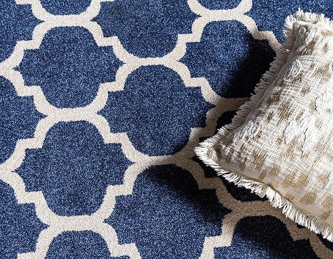 Rugs.com Lattice Collection Rug – 7' x 10' Dark Blue Medium Rug Perfect for Bedrooms, Dining Rooms, Living Rooms