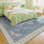Blue Boho Rugs for Living Room - 10x14 Extra Large Area Rug for Dining Room, Bedroom, Playroom, Guest Room, Colorful Insect Low Pile Home Décor
