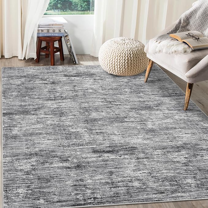 RUGSREAL 6x9 Large Bedroom Area Rug Soft Modern Area Rug for Living Room Non-Slip Stain Resistant Abstract Throw Floor Carpet Contemporary Rug Solid Color Rug for Dining Room Office, Ivory/Grey