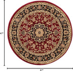 Well Woven Barclay Collection Medallion Kashan Red 4 ft Round Rug - for Entryways, Small Bedrooms, Living Rooms