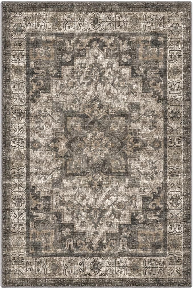 LUMI Washable Area Rug 4x6 for Living Room, Ultra Soft Stain Resistant Carpet with Non Slip Rubber Backing, Non-Shedding Low Pile Rugs for Bedroom, Dining Room, Indoor, Office