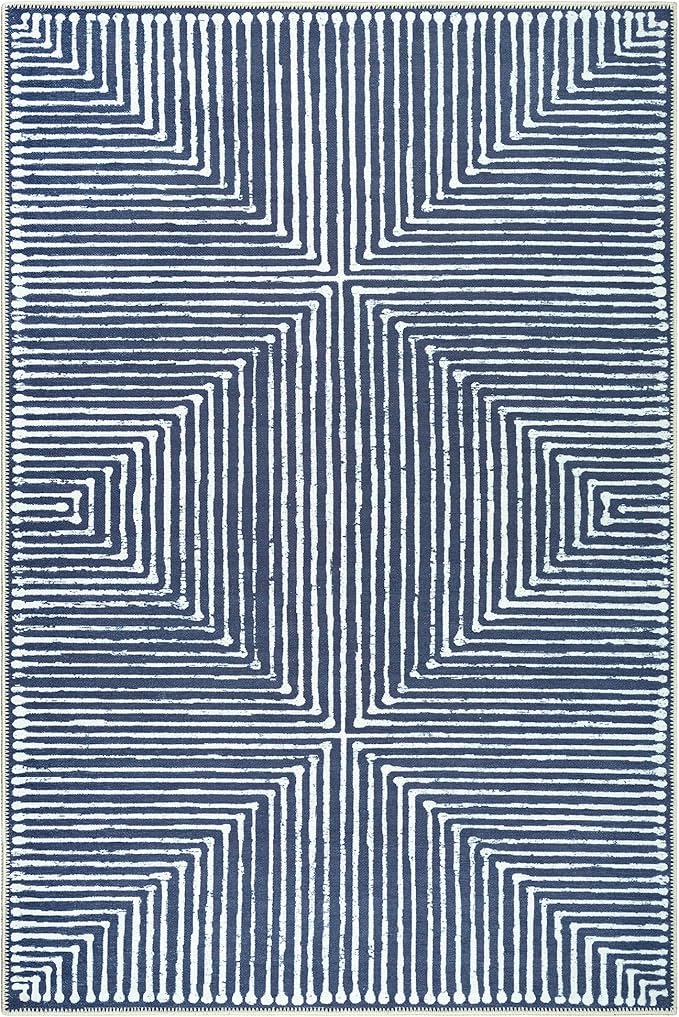 Bloom Rugs Washable Non-Slip 3' x 5' Rug - Blue Striped Area Rug for Living Room, Bedroom, Dining Room, and Kitchen - Exact Size: 3' x 5'