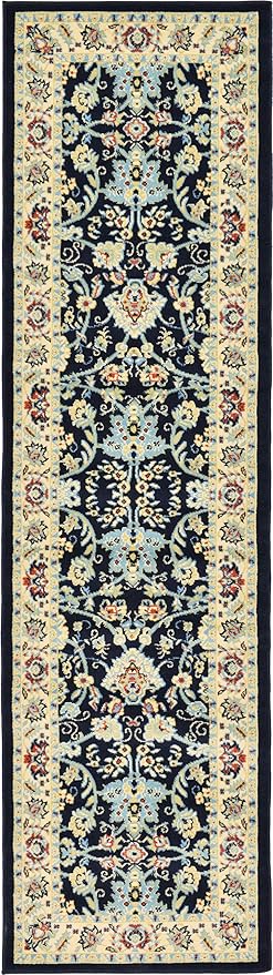 Unique Loom Sialk Hill Collection Area Rug - Washington (2' 7" x 10' Runner Navy Blue/Cream)