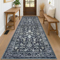 KILOCOCO Hallway Runner 3x8 Rug Runner Printed Vintage Floral Washable Kitchen Runners Non-slip Rubber Backed Runners for Hallways Laundry Room Distressed Boho Rugs for Entryway Bedroom, Navy/Charcoal