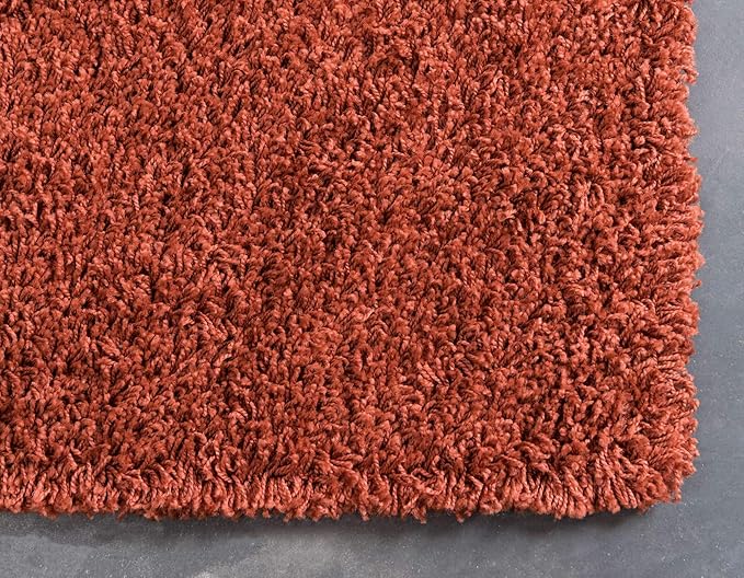 Unique Loom Solid Shag Collection Area Rug (2' 6" x 19' 8" Runner, Terracotta)