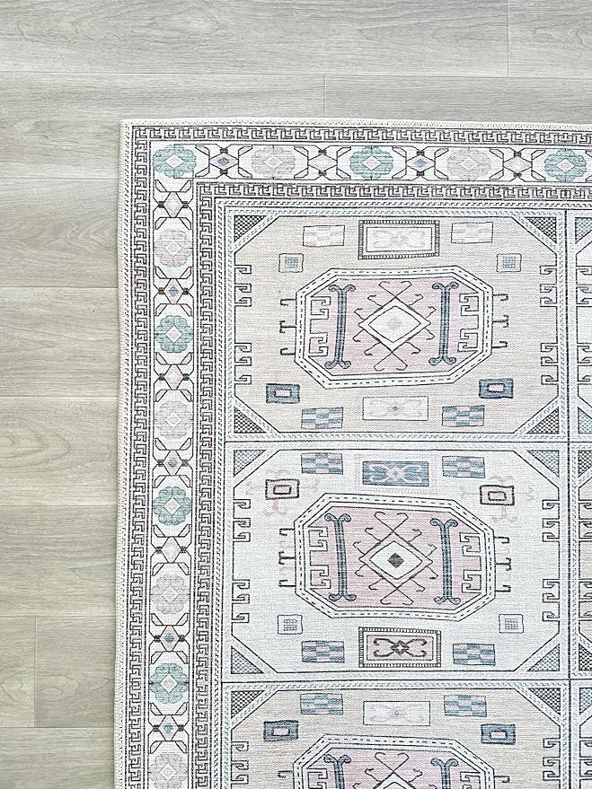 Fame Living Faded Oushak Rug, Turkish Vintage Floral Pastel Large Oversized Area Rugs for Living Room Dining Bedroom Kitchen Bathroom Nursery (848BrCr, 2'5" x 9'8")