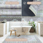 Fame Living Washable Area Rug. Modern Farmhouse. Vintage. Turkish. Bohemian. Distressed. Oriental. Traditional. Rugs for Living Room. Dining. Bedroom. Office. Entryway. Foyer. (856GrnCrm, 2'5" x 4'9")