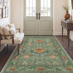 Bavni 5x7 Area Rugs for Living Room, Microfiber Machine Washable Non-Slip Vintage Floral Rug, Low Pile Lightweight Carpet for Bedroom, Dining Room, Home Office, Bean Green