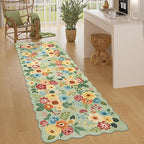 DUKINO 2x6 Runner Rug for Hallway, Washable Kitchen Rug with Non Slip Backing & Non-Shediing, Soft Low Pile Floral Design Runner for Bedroom, Kithchen, Living Room, Laundry, Bathroom, Green
