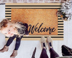 KOZYFLY Brown and Black Striped Porch Rug 2x3 Ft Small Area Rug Cotton Outdoor Doormat Front Door Rugs Washable Outdoor Rugs Farmhouse Layered Door Mat for Front Door Entryway Patio Porch