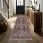 Kuden 2'6"x10 Runner Rug, Machine Washable Area Rug with Non-Slip Backing, Vintage Style, Soft, Easy Clean, Low Pile Rug for Hallway, Entryway, Kitchen, Bedroom