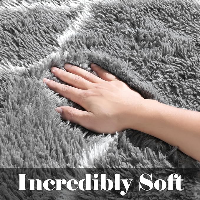 ONASAR 6x9 Area Rugs for Living Room Bedroom, Washable Large Fluffy Grey and White Throw Rug, Geometric Soft Plush Shaggy Floor Carpet for Nursery Kids Girls Boys Teen Dorm Home Decor Aesthetic