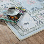 Fame Living Cream Blue Oushak Rug, Modern, Vintage, Turkish, Eclectic, Floral, Pastel, Washable, Extra Large Area Rugs for Living Room, Dining, Bedroom, Lounge, 9'x12'