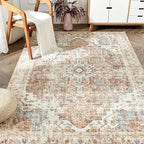 jinchan Area Rug 6x9 Washable Living Room Rug Vintage Indoor Large Floor Cover Distressed Lightweight Non-Slip Low Pile Thin Mat Accent Stain Resistant Carpet for Bedroom Dining Room Office Brick Red