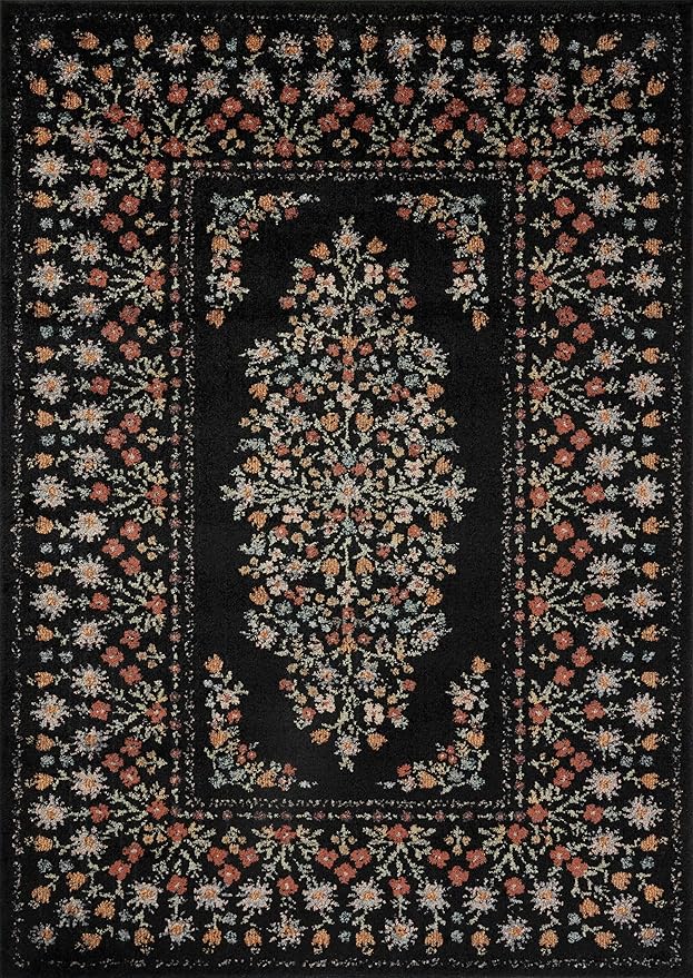 Loloi Rifle Paper Co. Laurel Collection LAU-02 Black 2'-8" x 8' Runner Rug