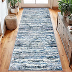Modern Abstract Runner Rug 2.6x8, Grey Blue White Washable Kitchen Runner Non-Slip Soft Hallway Rug Runner Thin Print Faux Wool Carpet for Entryway Bedroom Laundry Room Indoor Home Decor