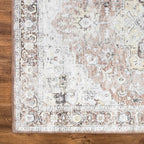 Bloom Rugs Washable Non-Slip 12 ft Runner - Blush/Beige Traditional Medallion Runner for Entryway, Hallway, Bathroom, and Kitchen - Exact Size: 2.5' x 12'