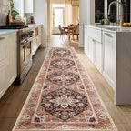 XWZO Runner Rug 2x10ft for Long Hallways, Washable Non-Slip Low Pile Area Rug with Rubber Backing, Spill Resistant Soft Vintage Floor Carpet for Kitchen Entryway Stair Landing Living Room, Brick Red