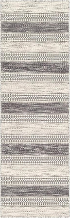 Mark&Day Wool Rugs, 2x8 Marvelle Global Medium Gray Runner Area Rug, Black Ivory Carpet for Hallway, Kitchen, Bedroom or Living Room (2'6" x 8' Runner)