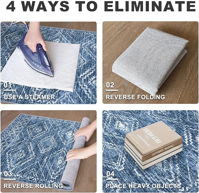 KILOCOCO Hallway Runner Rug 3x8 Runners for Hallways Washable Runner Rug Non Slip Rubber Backed Low-Pile Runners for Bedroom Kitchen Living Room Laundry Room Boho Rugs, Stonewashed Blue