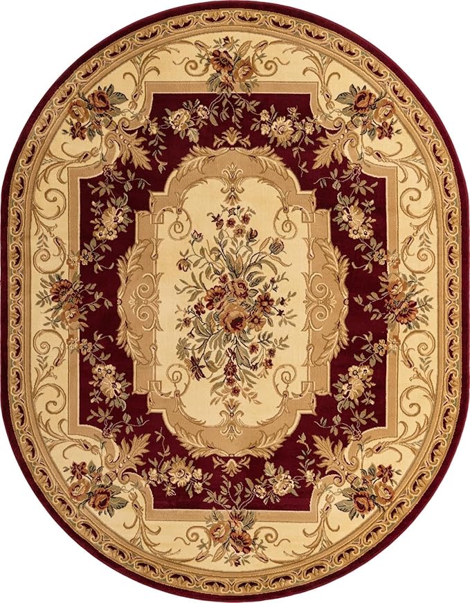 Unique Loom Versailles Collection Traditional Classic Floral Motif Area Rug (7' 11 x 10' 0 Oval, Burgundy/Ivory)