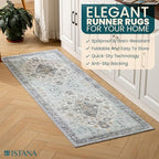 Istana Hallway Runner Rug 2x6 - Blue Kitchen Rugs Non Slip Washable -Silk's Soft Touch Carpet Runner - Stylish Rug for Home