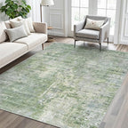 Abstract Rug 5x7 Machine Washable Area Indoor Green Low Pile Non-Slip Foldable Thin Accent Rugs for Bedroom Living Room Dining Room
