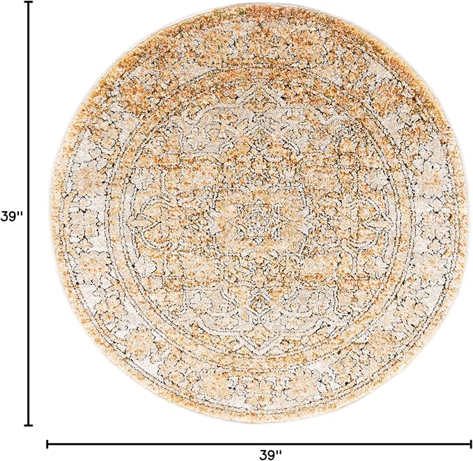 Unique Loom Isabella Collection Area Rug - Adjani (3' 3" Round, Beige/ Black)